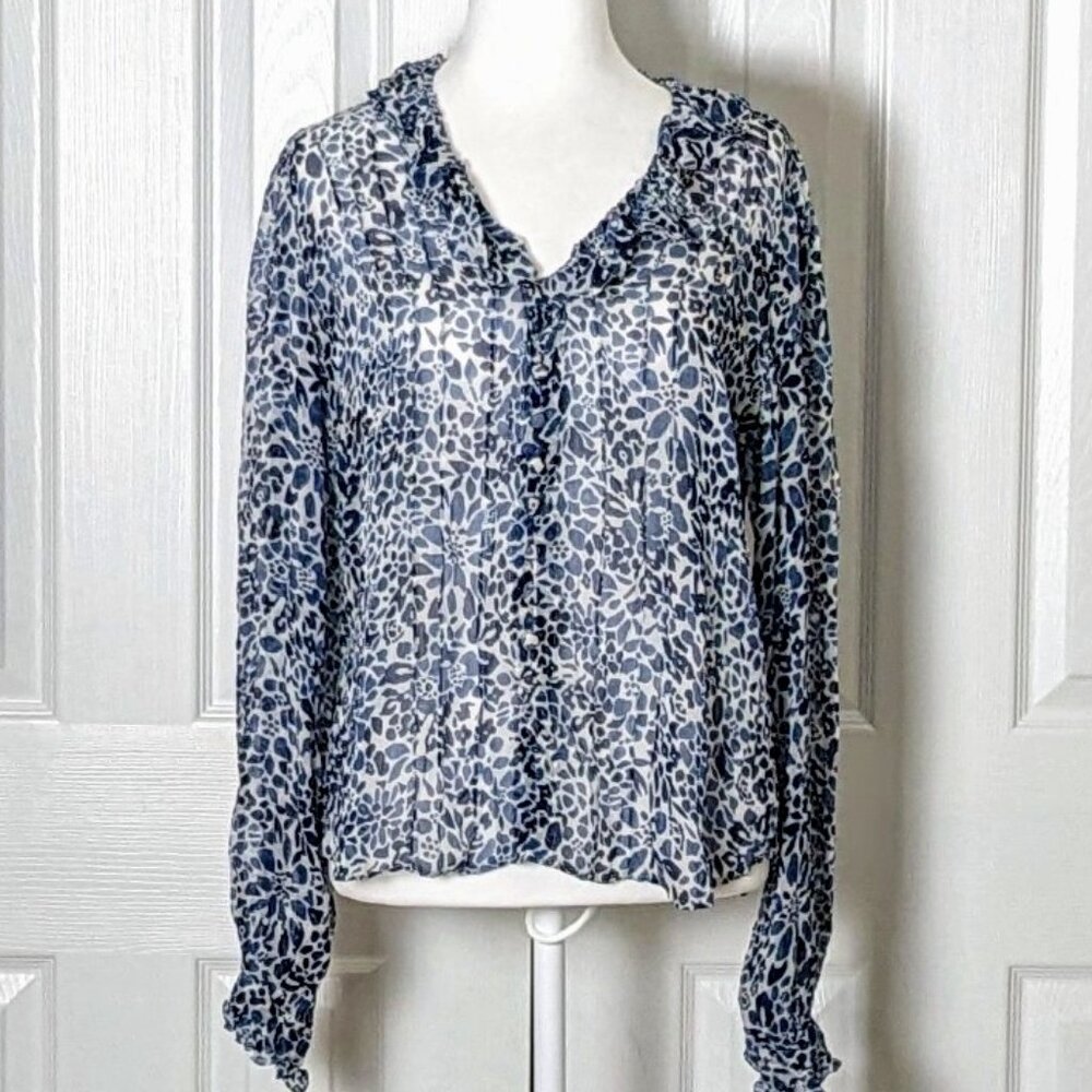 POLO RALPH LAUREN Women's Long Sleeve Blouse Top Size 6 Blue Print NWT